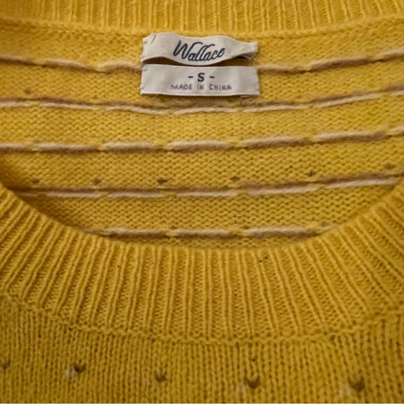 Wallace 100% merino wool crew sweater, yellow, brown, sz S. - Picture 5 of 5
